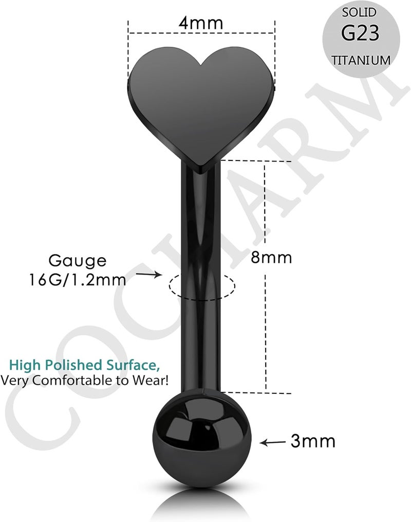 COCHARM Titanium Heart Star Moon Rook Spike Piercing Jewelry 16g, Surgical Steel Rook Earrings for Women Man, Silver Vertical Labret Jewelry, 8mm Spike Eyebrow Piercing Jewelry - Image 2
